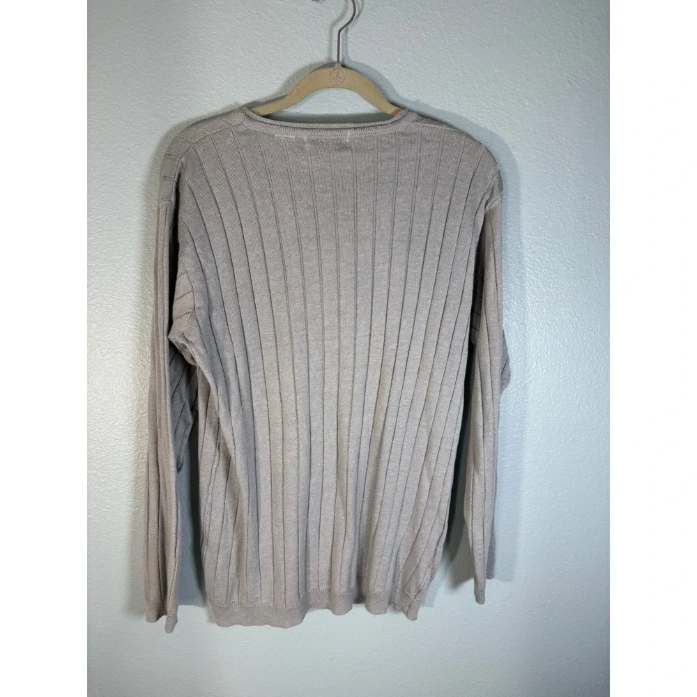 Vintage Blake Manley Sage Green Cable Knit V Neck Sweater Pointelle Ramie Wool L